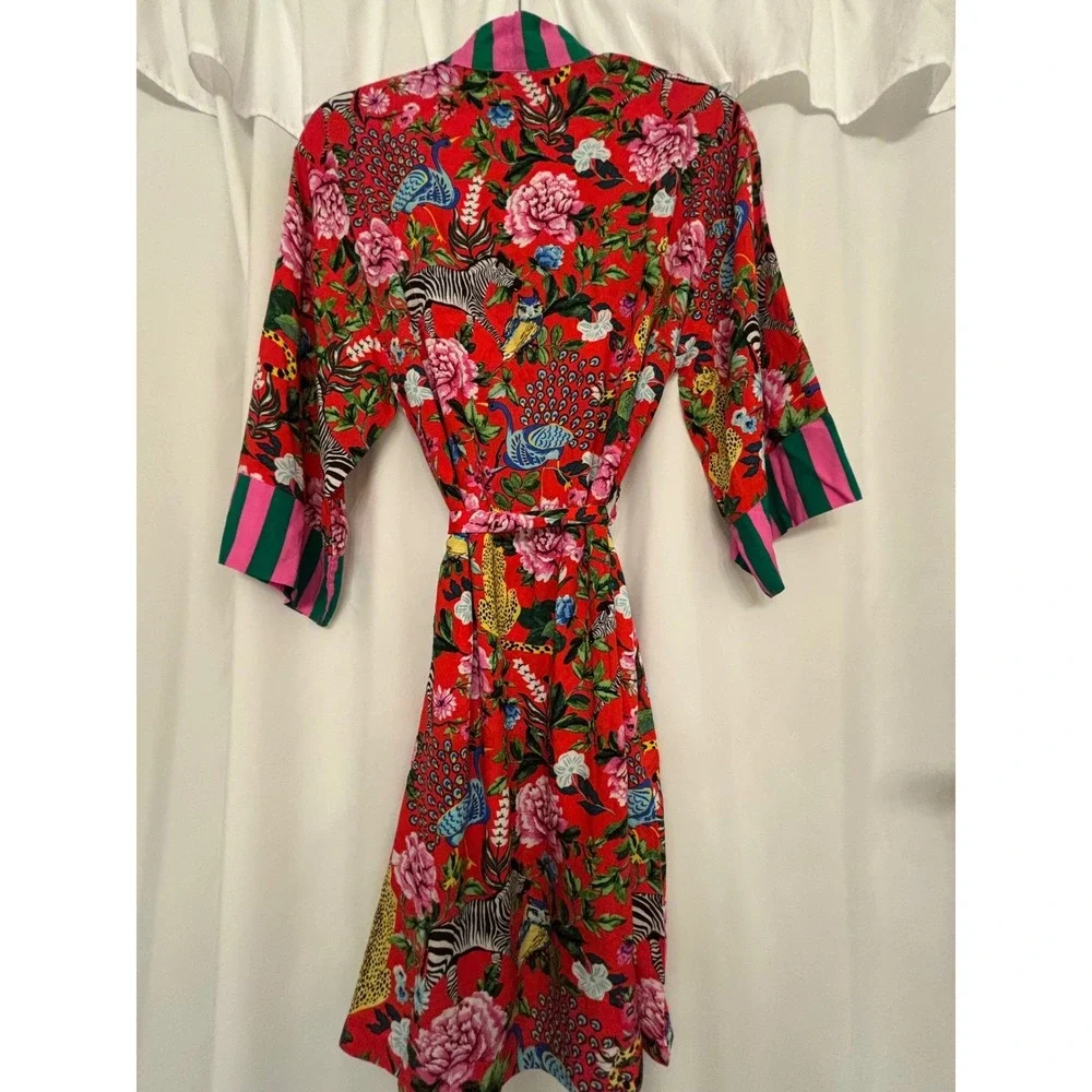 Room Service size Small Floral Jungle Animal Robe Womens Red